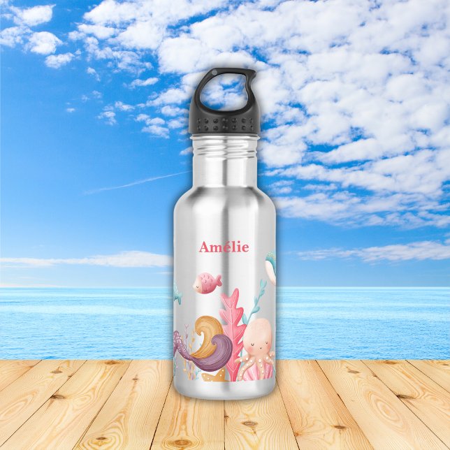 Girl Personalized Mermaid Ocean Stainless Steel Water Bottle (Creator Uploaded)