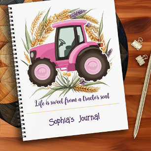 Girl Personalized Pink Farm Tractor Girly Notebook