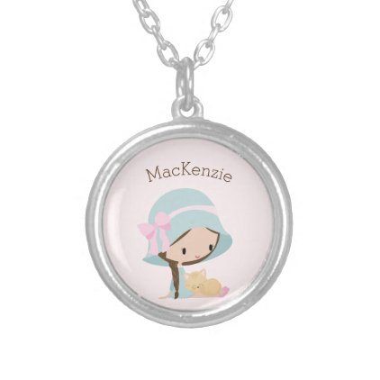 Girl personalized Silver Plated Round Necklace