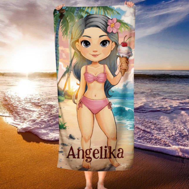 Girl Personalized Tropical Beach Towel (Creator Uploaded)