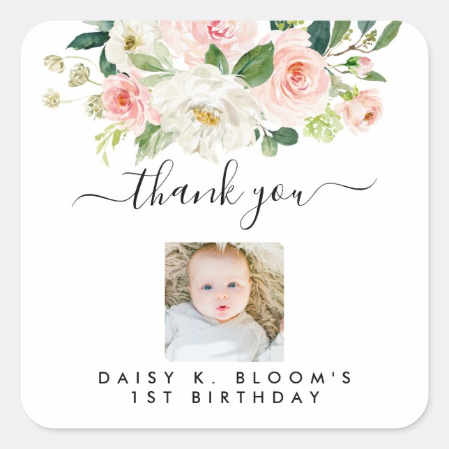 Girl Photo 1st Birthday Stickers (Front)