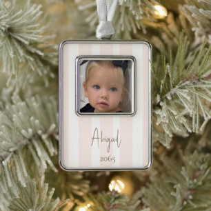 Girl Photo Blush and Gold Christmas Ornament