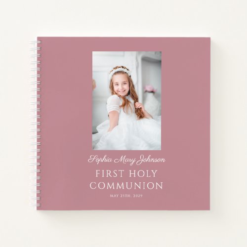 Girl Photo Dusty Pink First Communion Guestbook Notebook