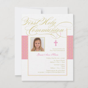 Girl Photo First Communion Invitation - Pink