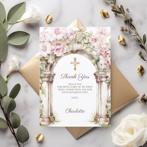 Girl photo First Communion pink floral arch
