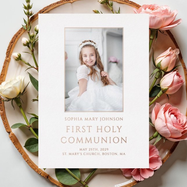 Girl Photo First Holy Communion Rose Gold Foil Invitation (Girl Photo First Holy Communion Rose Gold Foil Invitation)