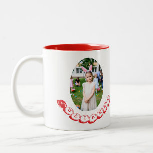 Girl Photo Hunting Eggs with Rabbit Ears & Name Two-Tone Coffee Mug