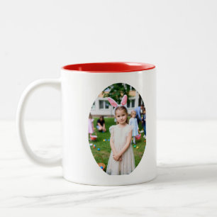 Girl Photo Hunting Eggs with Rabbit Ears Two-Tone Coffee Mug