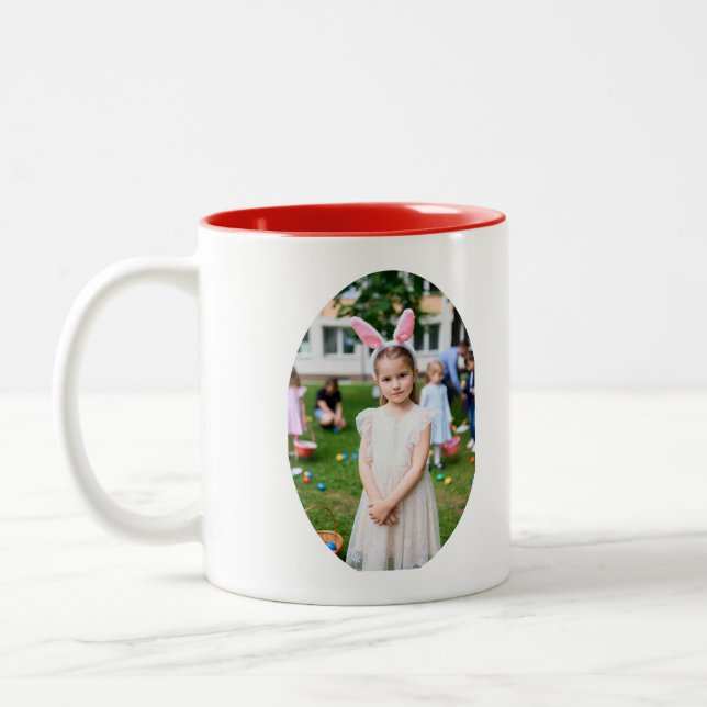 Girl Photo Hunting Eggs with Rabbit Ears Two-Tone Coffee Mug (Left)