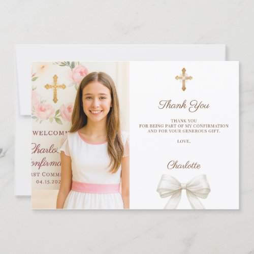 Girl photo ivory bow Confirmation Thank You Card