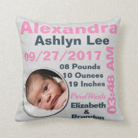 Girl Photo Photograph Personalized Birth Stats Throw Pillow