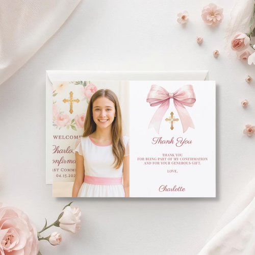 Girl photo pink bow Confirmation