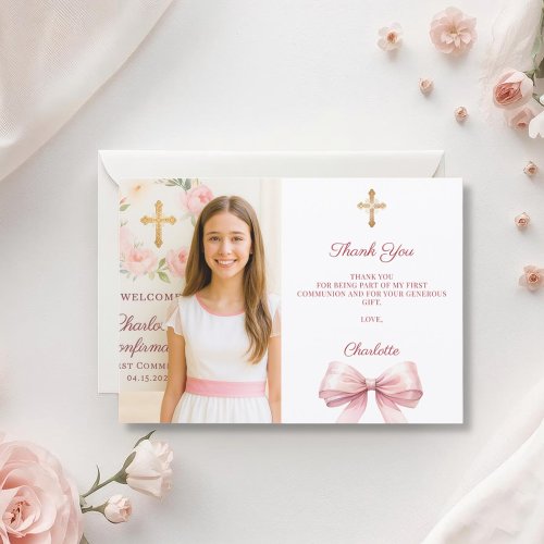 Girl photo pink bow First Holy Communion