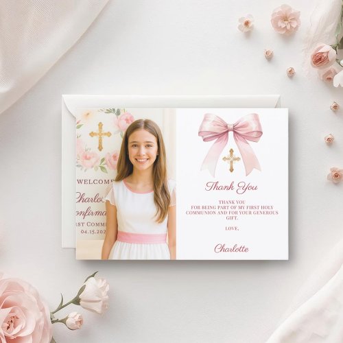 Girl photo pink bow First Holy Communion