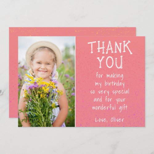 Girl Photo Pink Kids Birthday  Thank You Card