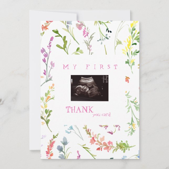 Girl Photo Thank You Baby Point of View Wildflower Card (Front)