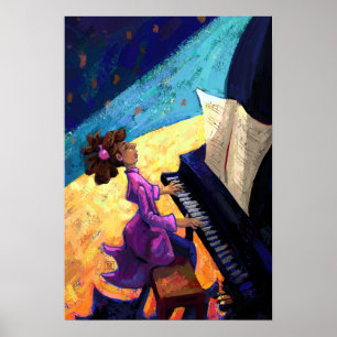 Girl Pianist on Stage Poster
