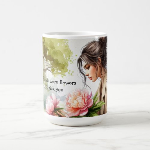 Girl Picking Flowers Friendship Message Coffee Mug