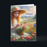 Girl Picking Flowers Granddaughter Birthday  Card<br><div class="desc">Here is the perfect birthday card for your granddaughter.   The image on this card is a pretty girl with red hair picking flowers. There is a birthday greeting inside that you may personalize with your own words.   The AI generated image was created by Susang6</div>