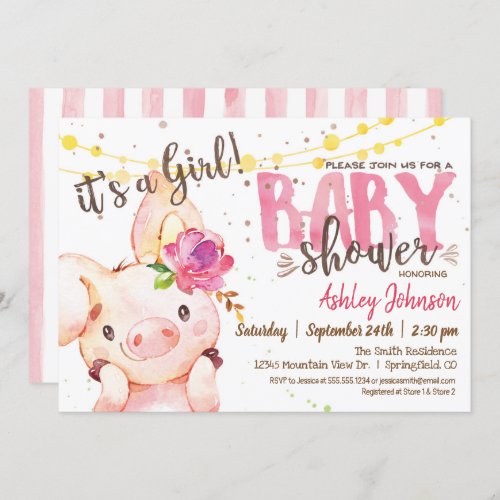Girl Pig Baby Shower Farm invitation Farm