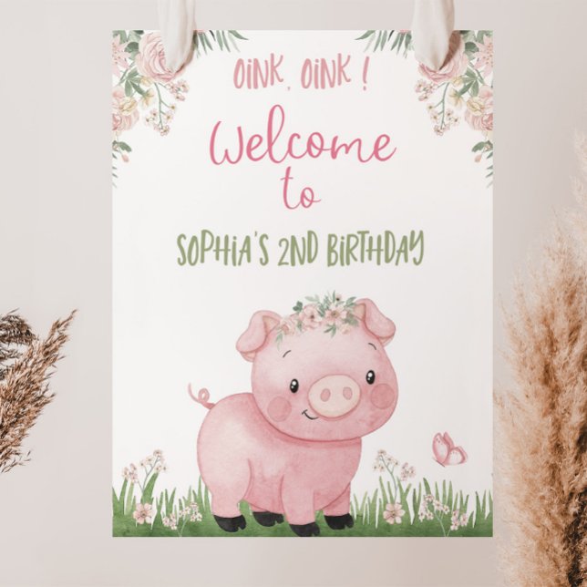 Girl Pig Birthday Welcome Sign, Piggy Party Decor (Creator Uploaded)