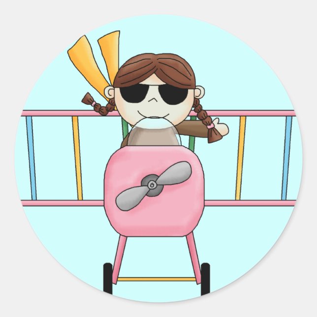 Girl Pilot T-shirts and Gifts Classic Round Sticker (Front)