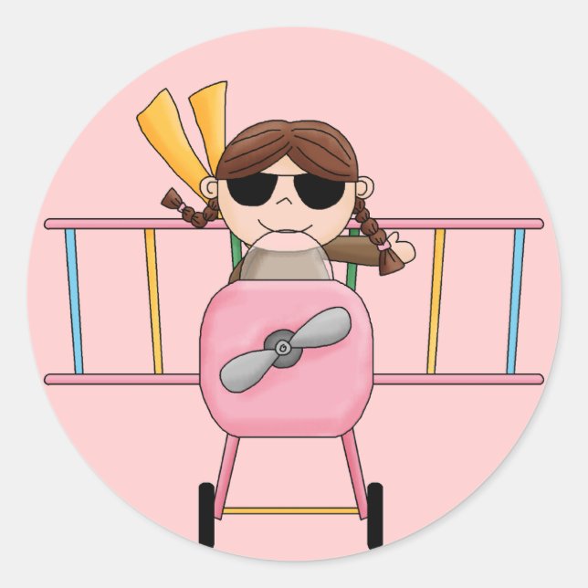 Girl Pilot T-shirts and Gifts Classic Round Sticker (Front)