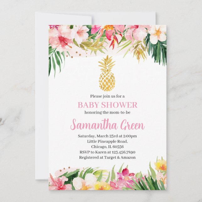 Girl Pineapple Baby Shower Invitation (Front)