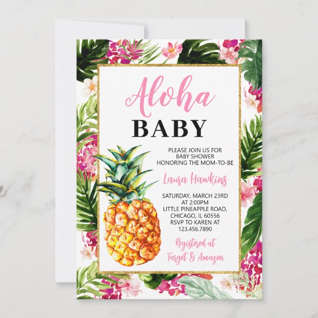 Girl Pineapple Baby Shower Invitation (Front)
