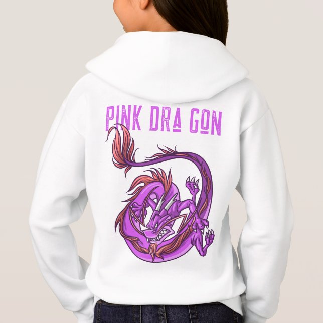 Girl Pink and Pink Dra Gon - Comic Style Dragon Hoodie (Back)