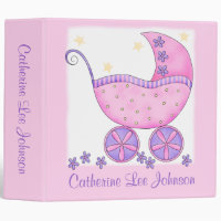 Girl Pink Baby Buggy Photo Custom Baby Book Album Binder