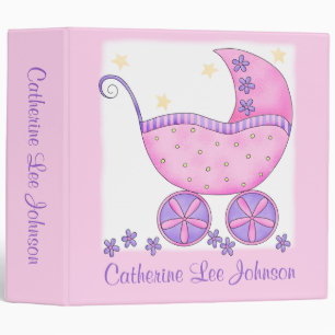 Girl Pink Baby Buggy Photo Custom Baby Book Album Binder
