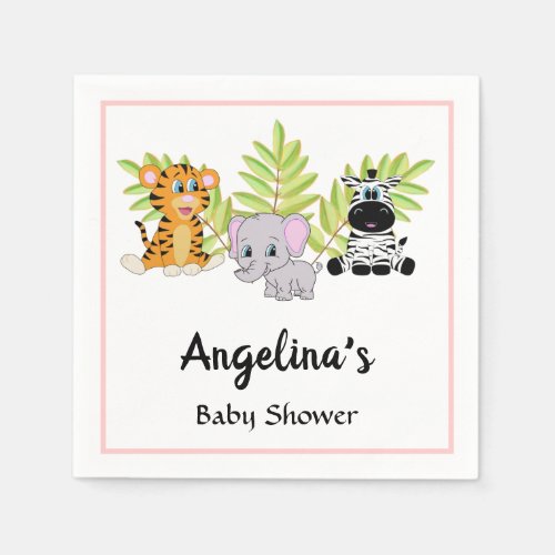 Girl Pink Baby Shower Cute Safari Jungle Animals Napkins