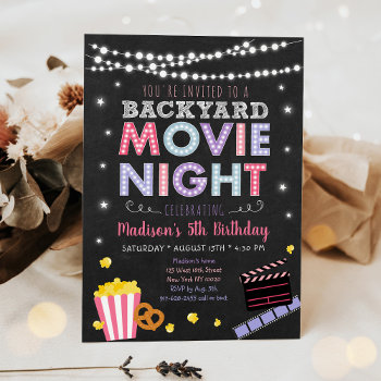 Girl Pink Backyard Movie Night Birthday Invitation by LittlePrintsParties at Zazzle