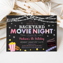 Girl Pink Backyard Movie Night Birthday Invitation