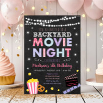 Girl Pink Backyard Movie Night Birthday Invitation