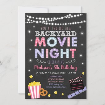 Girl Pink Backyard Movie Night Birthday Invitation | Zazzle