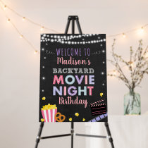 Girl Pink Backyard Movie Night Birthday Welcome Foam Board