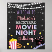 Girl Pink Backyard Movie Night Birthday Welcome Poster