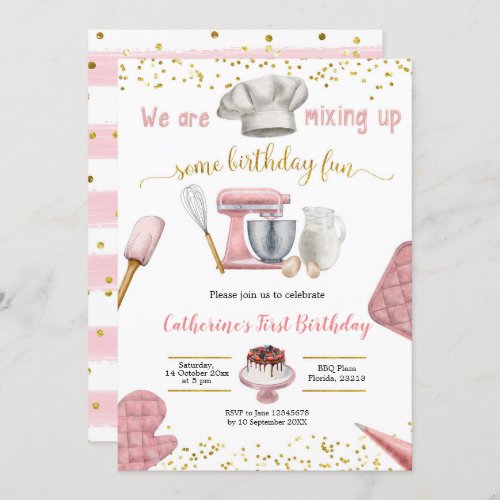 Girl Pink Baking Birthday Invitation
