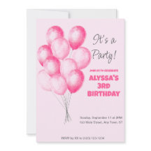 Girl pink balloon birthday invite