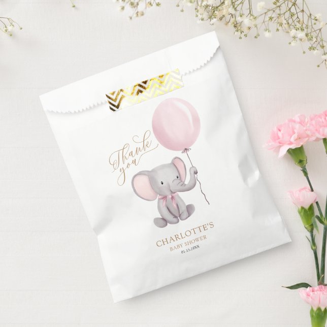 Girl Pink Balloon Elephant Baby Shower Thank You Favor Bag (Sealed)
