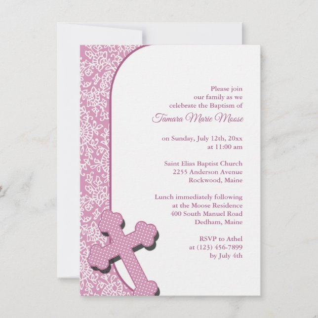 Girl Pink Baptism Invitation (Front)