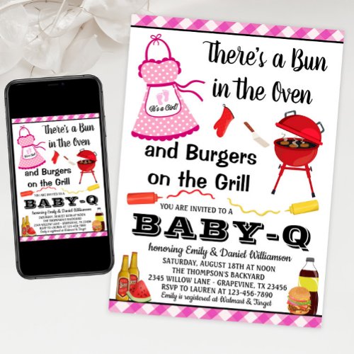Girl Pink Barbecue Baby Shower Invitation