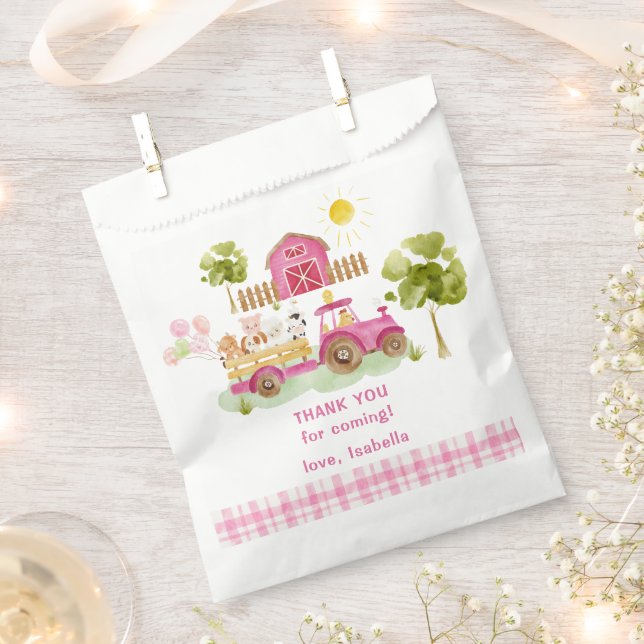 Girl pink barnyard fun farm animals birthday favor bag (Clipped)