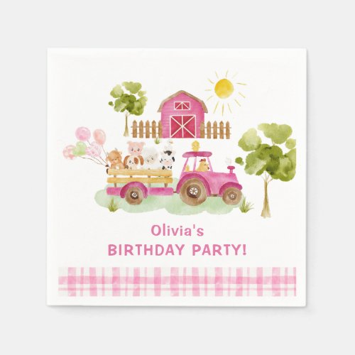 Girl pink barnyard fun farm animals birthday napkins