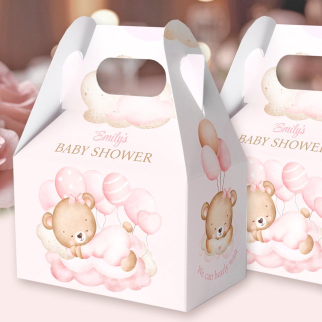 Girl pink Bear Baby Shower Favor Box (Girl pink Bear Favor Box - You can choose from 3 sizes by clicking on the STYLE dropbox.)