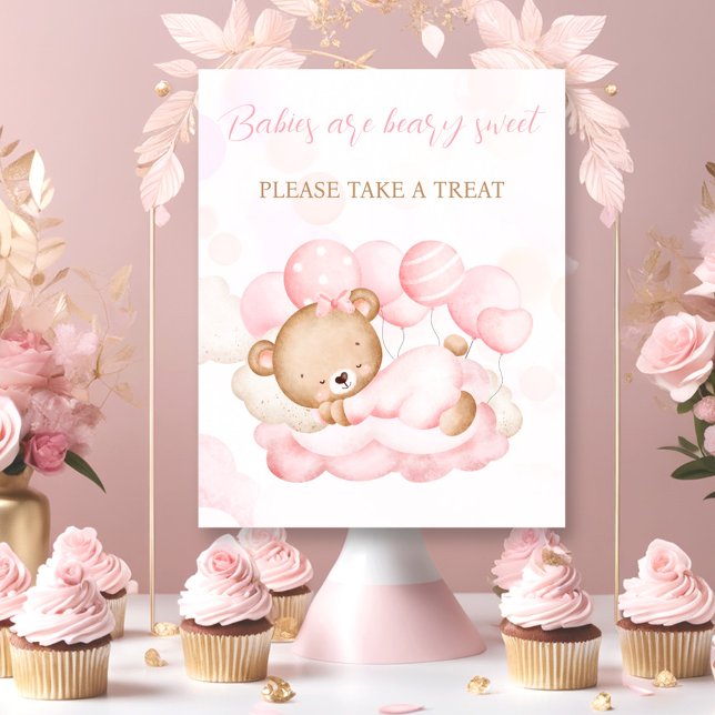 Girl pink Bear Baby Shower Favor Sign (Girl pink Bear Baby Shower Favor Sign)