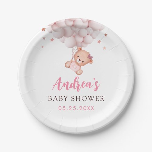 Girl Pink Bear Baby Shower Paper Plates