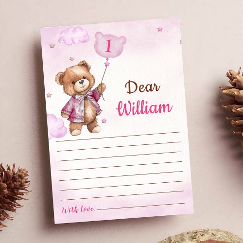 Girl Pink Bear Birthday Time Capsule Message Card